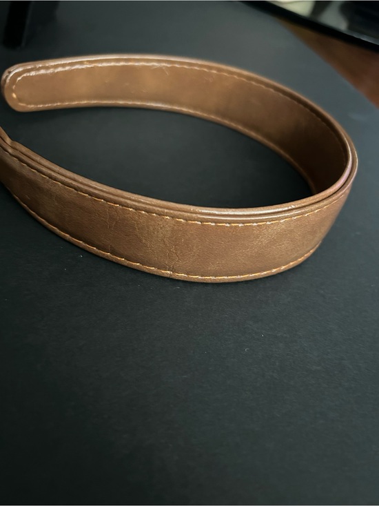 Brown Leather Headband with Pearl-Embellished CC Accent